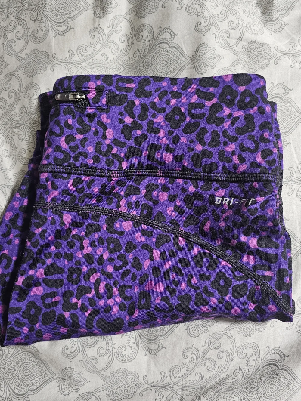Nike Purple and Black Leopard Dri-FIT Capris